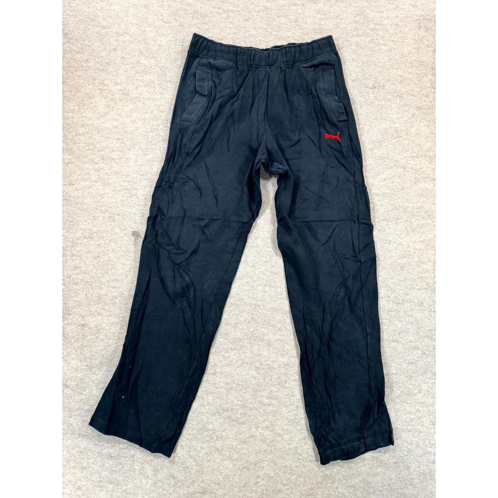 Puma Sweatpants Mens Medium Black Fleece Lined Logo Cotton Straight Leg Athletic